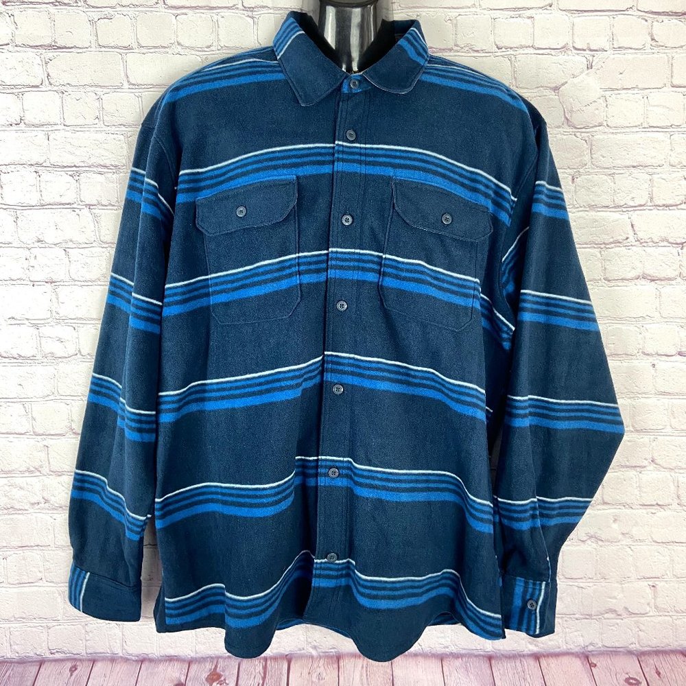 Wrangler Men's Blue Striped Heavy Flannel Button Down Long Sleeve Shirt. Sz. XL